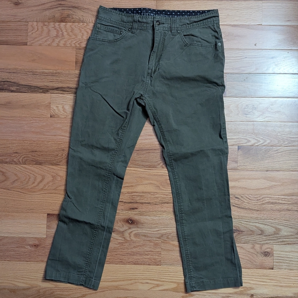Prana Tuscon Pants 33X27* Olive Green Slim Fit Stretch Canvas 5 Pocket Outdoor